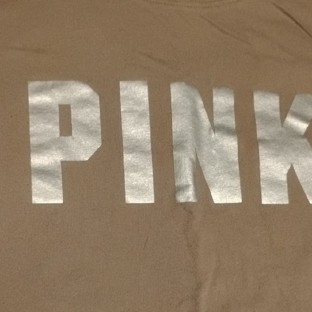 PINK Victoria's Secret Taupe Crewneck Tee with White Logo - Picture 2 of 5